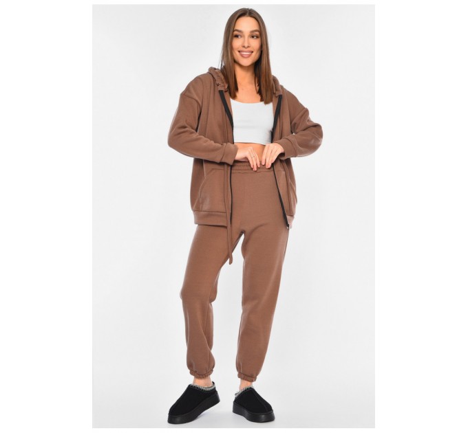 Спортивний костюм жіночий батальний на флісі коричневого кольору 194379L
