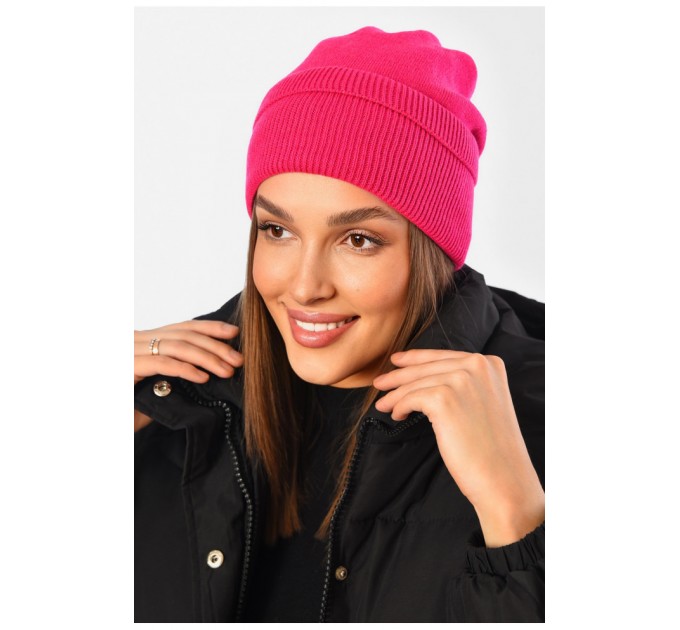 Шапка жіноча демісезонна малинового кольору 194591L