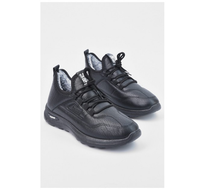 Кросівки чоловічі на штучному хутрі чорного кольору 195003L