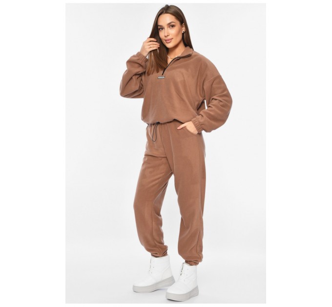 Спортивний костюм жіночий полар фліс коричневого кольору 195082L