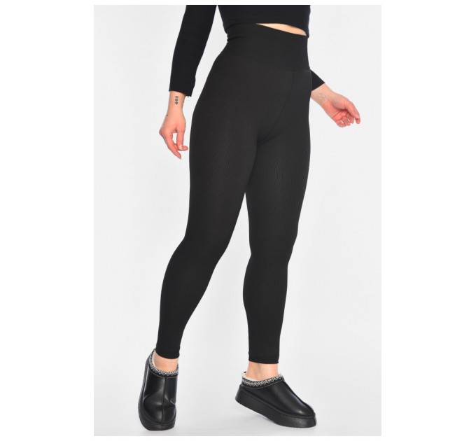 Лосины женские утепленные в рубчик черного цвета 195709L