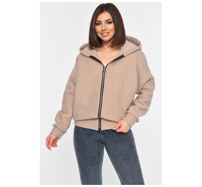 Кофта тедді на блискавці жіноча кольору мокко 195859L