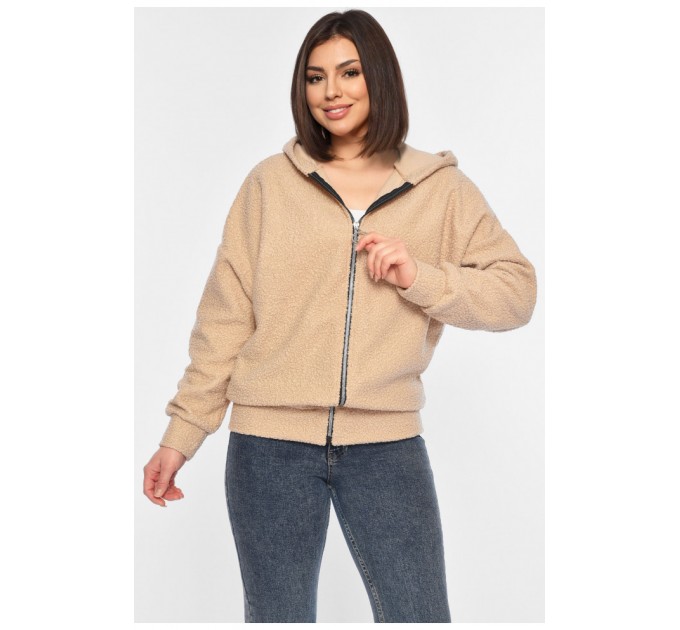 Кофта тедди на молнии женская бежевого цвета 195870L