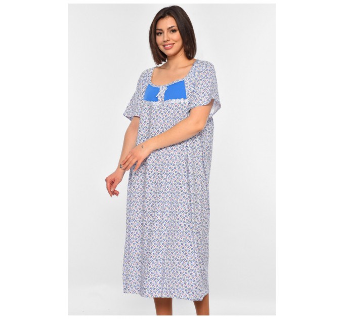 Нічна сорочка жіноча батальна білого кольору з принтом 195906L