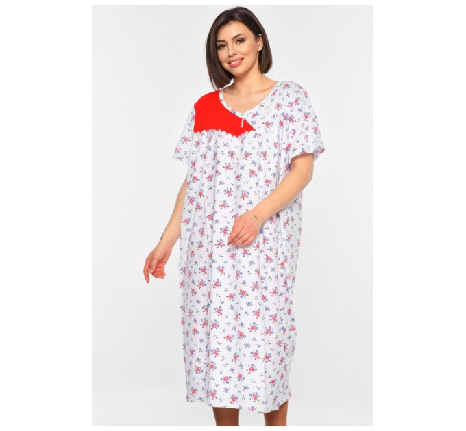 Ночная женская рубашка батальная белого цвета с принтом 195912L