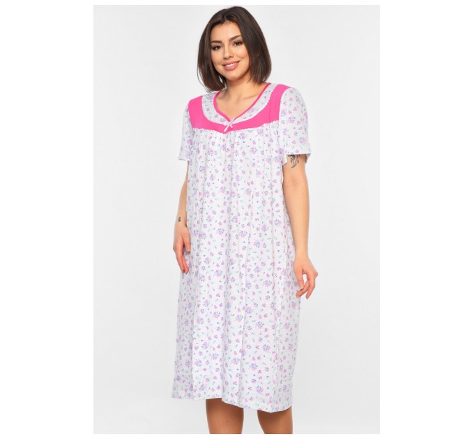 Нічна сорочка жіноча напівбатальна білого кольору з квітковим принтом 195965L