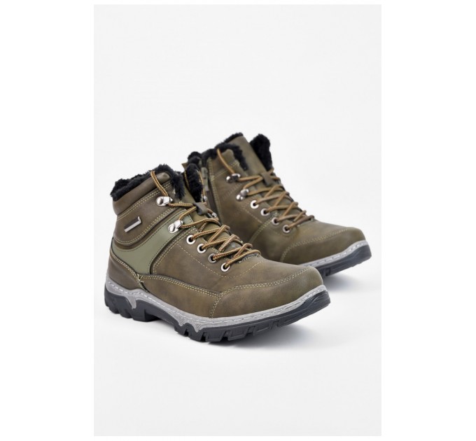 Ботинки мужские зимние на меху цвета хаки 196006L