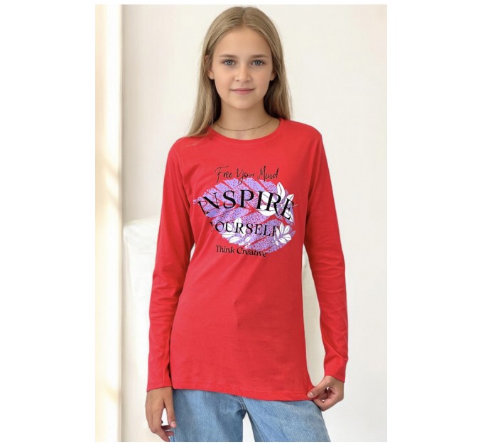 Лонгслив детский для девочки кораллового цвета 196547L