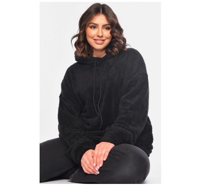 Худі жіноче тедді чорного кольору 196935L