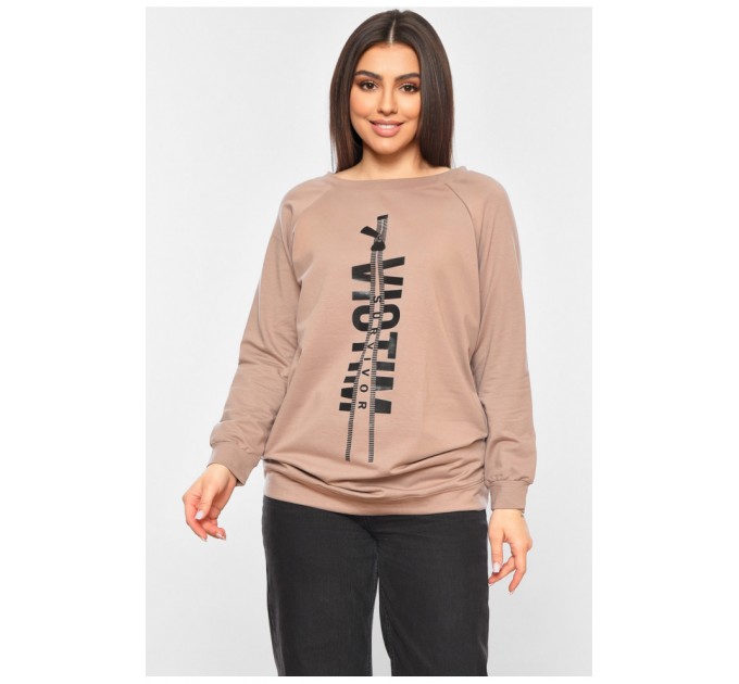 Свитшот женский цвета мокко с принтом 199834L