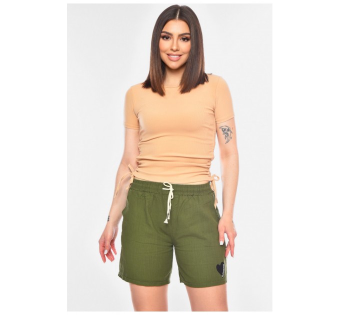 Шорти жіночі однотонні кольору хакі 200944L