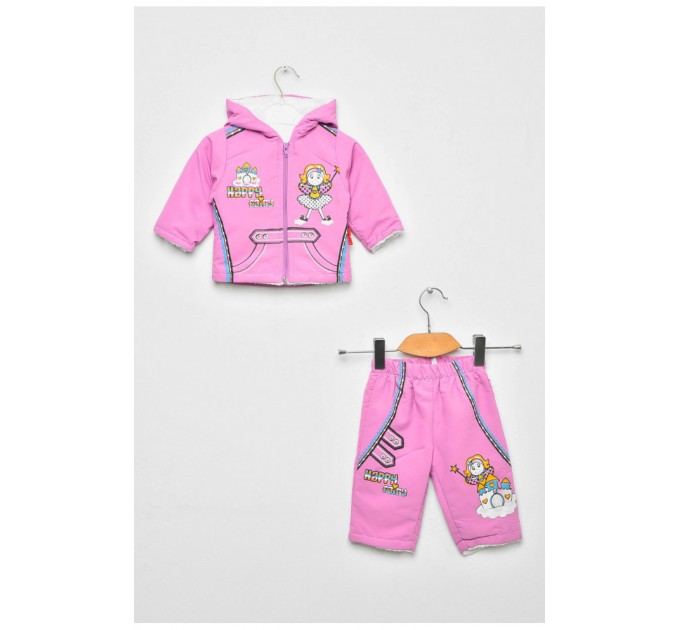 Костюм дитячий для дівчинки бузково-рожевого кольору зимовий на штучному хутрі 201266L