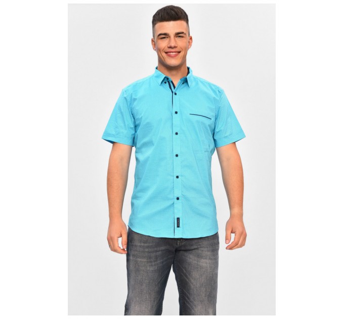 Сорочка чоловіча блакитного кольору з принтом 201440L