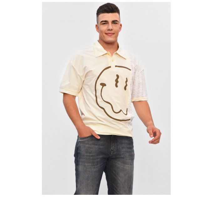 Футболка чоловіча напівбатальна бежевого кольору з принтом 201825L