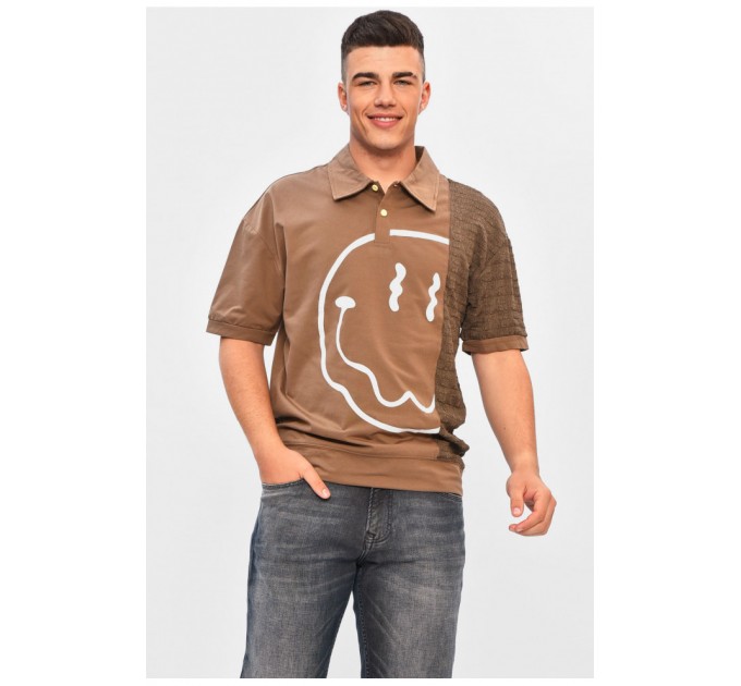 Футболка чоловіча напівбатальна коричневого кольору з принтом 201826L