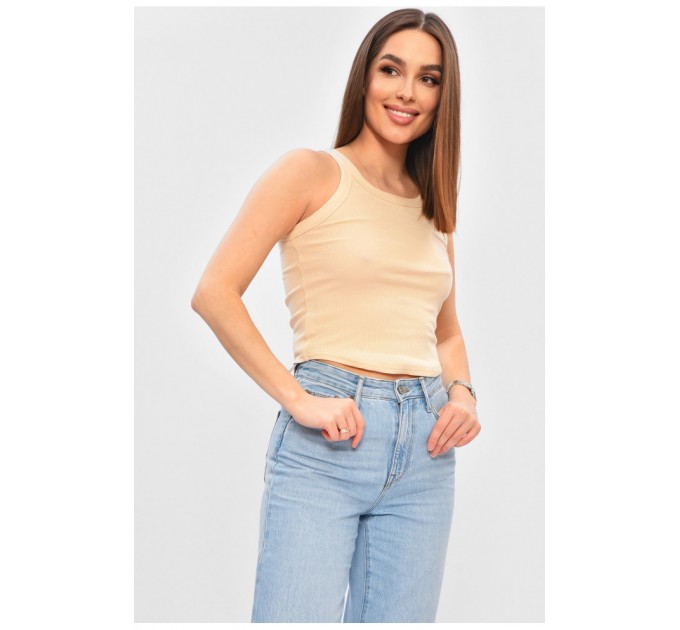 Женская майка однотонная в рубчик светло-бежевого цвета 202265L