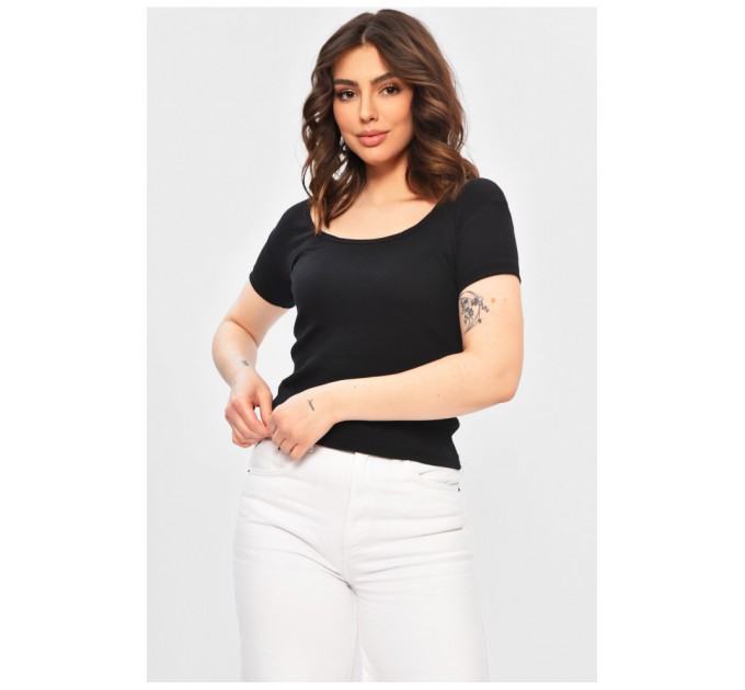 Женская футболка однотонная в рубчик черного цвета 202272L