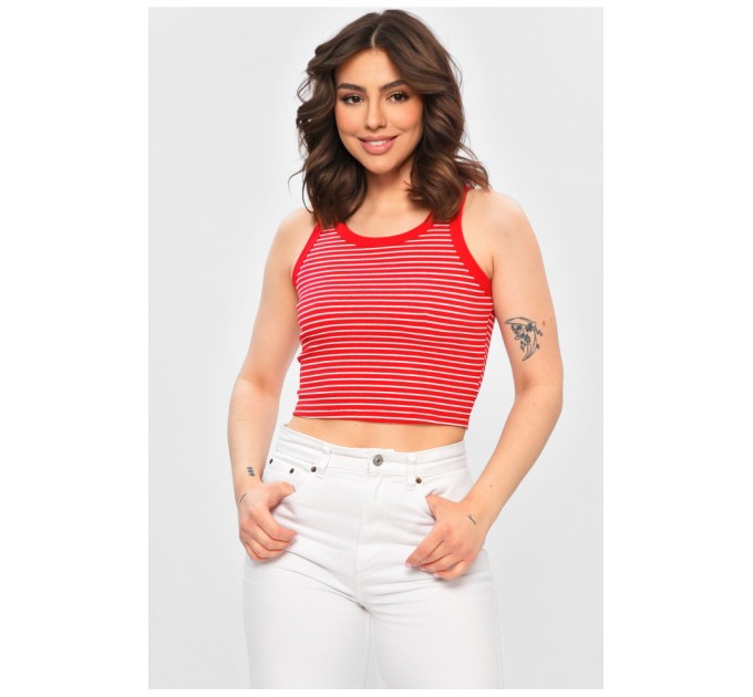 Майка жіноча в рубчик червоного кольору в смужку 202276L