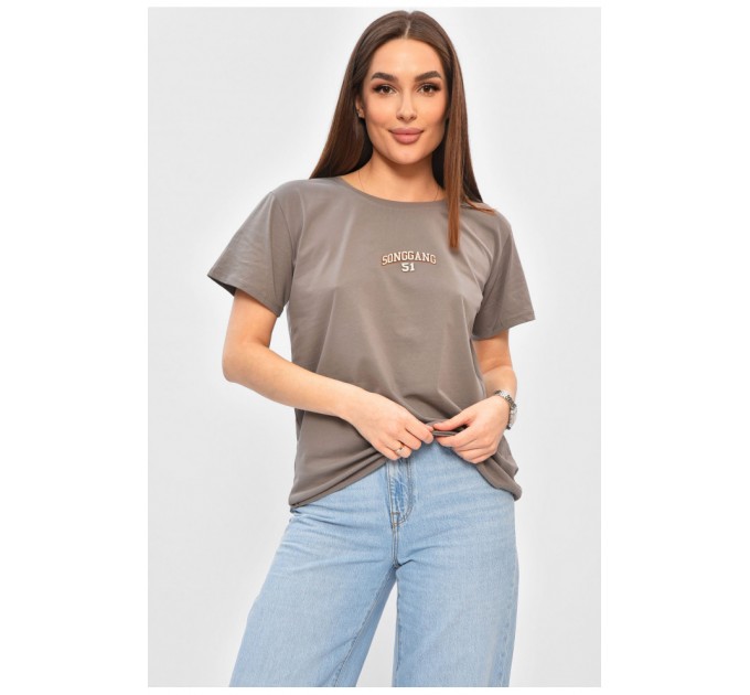 Женская футболка однотонная серого цвета с надписью 202309L