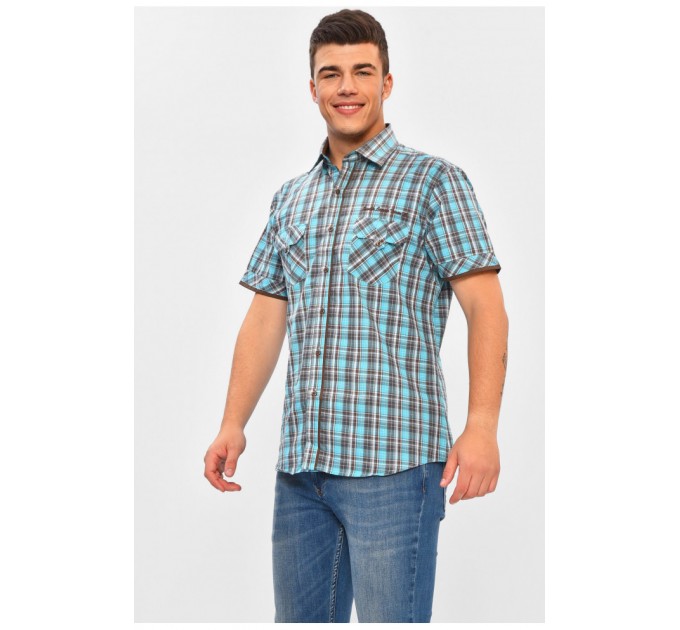Сорочка чоловіча блакитного кольору з принтом 202954L