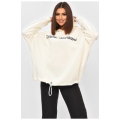 Худі жіноче на флісі молочного кольору з написом 203191L