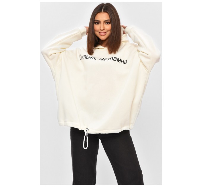 Худі жіноче на флісі молочного кольору з написом 203191L