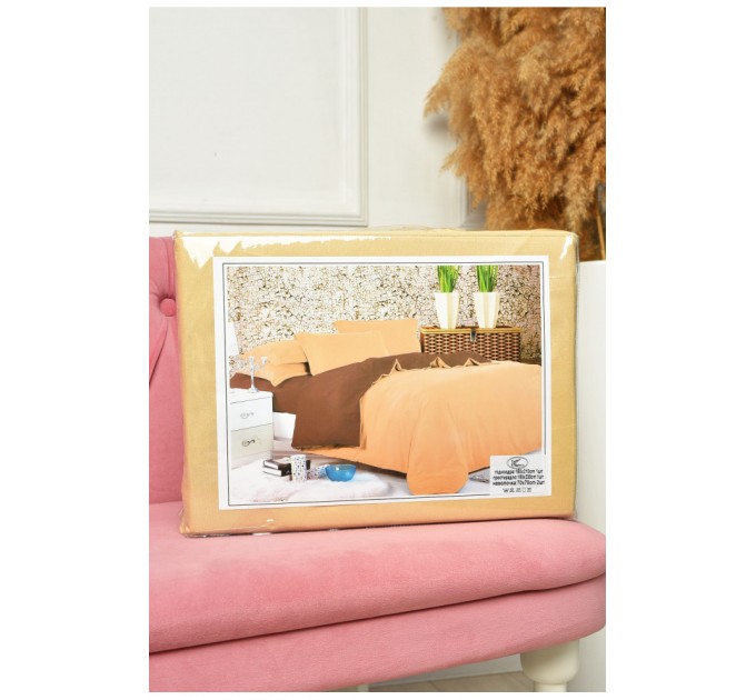 Комплект постельного белья бежевый с коричневым полуторком 203568L