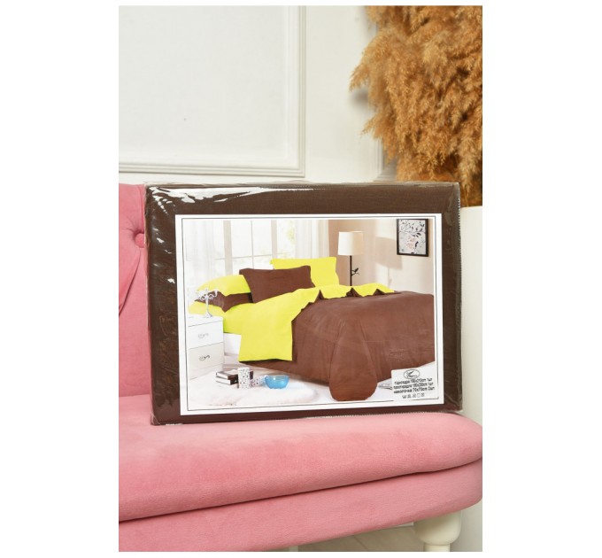 Комплект постільної білизни коричневий з салатовим півторка 203570L