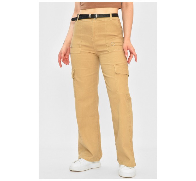 Штани жіночі однотонні темно-бежевого кольору 203772L