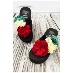 Вьетнамки женские черного цвета с цветочным принтом 203975L