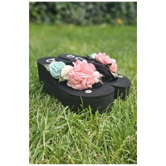 Вьетнамки женские черного цвета с цветочным принтом 203980L