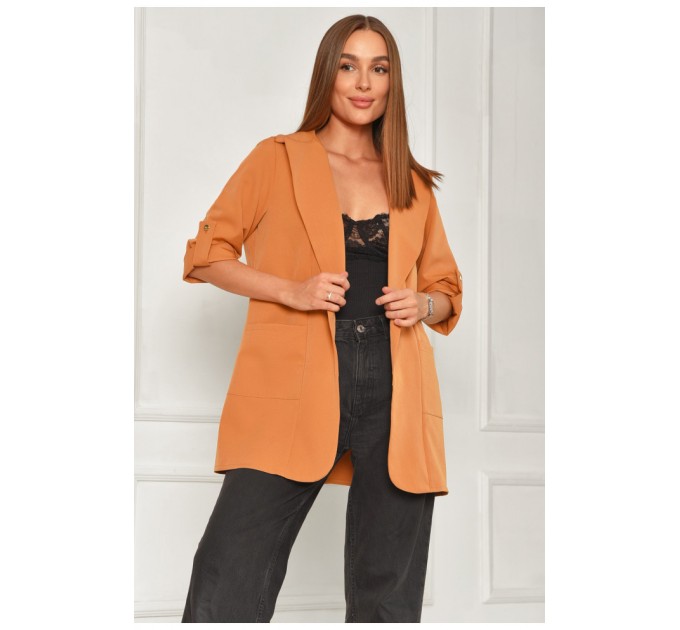 Піджак жіночий однотонний світло-коричневого кольору 204704L