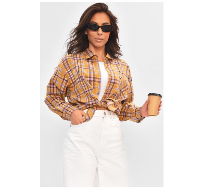Сорочка жіноча гірчичного кольору в клітинку 205206L