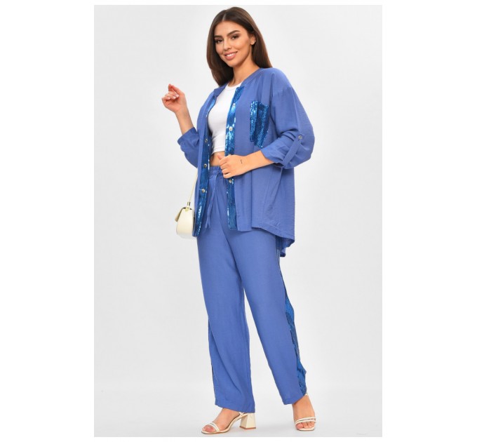 Костюм женский синего цвета с пайетками 205288L