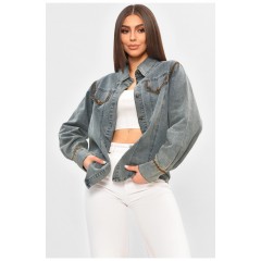 Сорочка жіноча джинсова синього кольору на кнопках 205669L