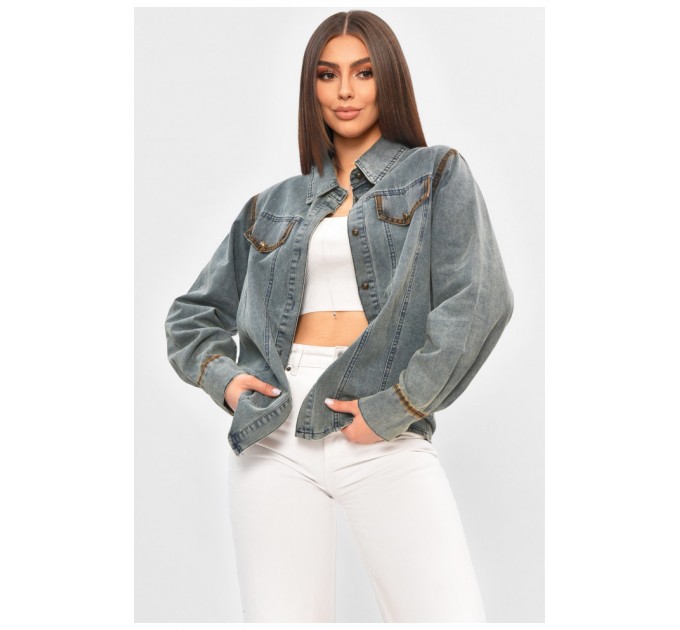 Сорочка жіноча джинсова синього кольору на кнопках 205669L