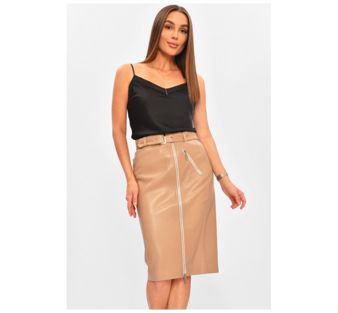 Спідниця жіноча екошкіра однотонна бежевого кольору 205757L