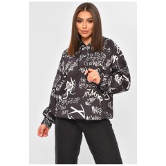 Худі жіноче напівбатальне утеплене чорного кольору з принтом 205854L