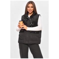 Жилетка женская однотонная черного цвета с пайетками 206130L