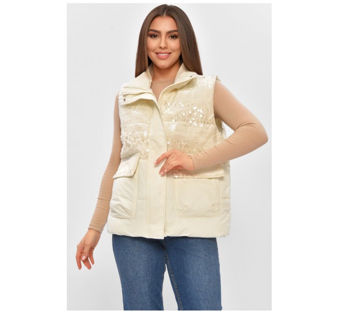 Жилетка жіноча однотонна білого кольору з паєтками 206131L