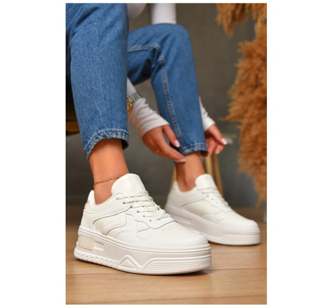 Кросівки жіночі білого кольору на шнурівці 206180L