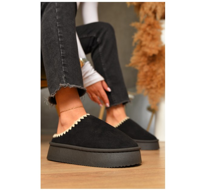 Тапочки-угги женские черного цвета искусственная замша 206226L