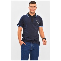 Футболка чоловіча поло темно-синього кольору з принтом 206316L