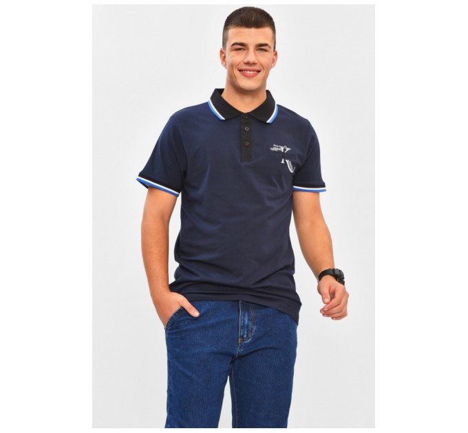 Футболка чоловіча поло темно-синього кольору з принтом 206316L