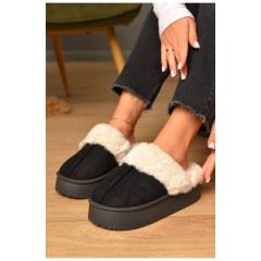 Домашні капці жіночі на хутрі чорного кольору 206335L Домашні капці жіночі на хутрі чорного кольору 206335L