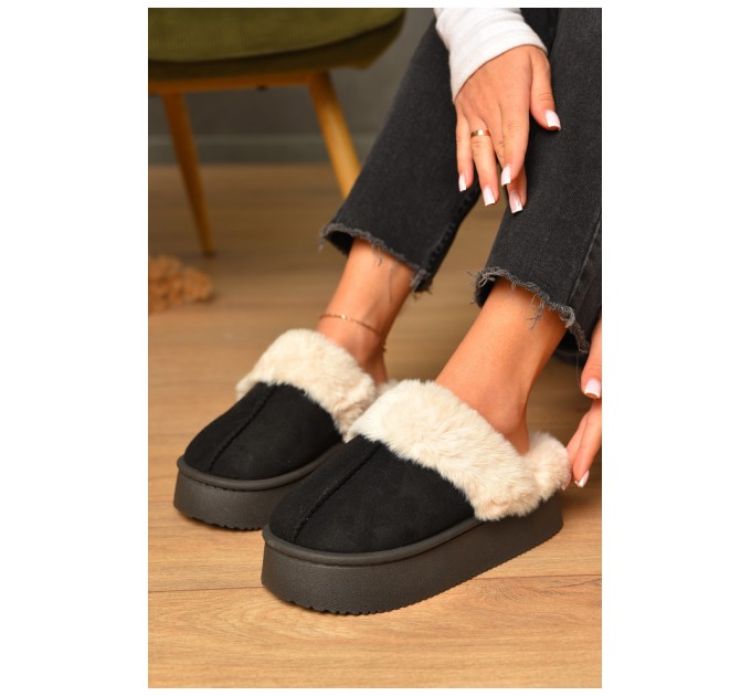 Домашні капці жіночі на хутрі чорного кольору 206335L