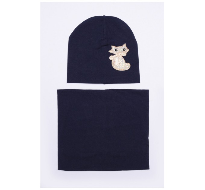 Шапка+хомут дівчинка темно-синя на 4-5 років 149982L