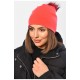Шапка жіноча весна - осінь коралового кольору з червоним бубоном 150955L
