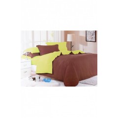 Комплект постільної білизни коричневий з салатовим півторка 152413L