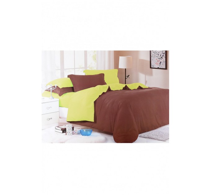 Комплект постільної білизни коричневий з салатовим півторка 152413L